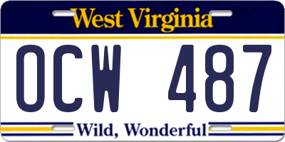 WV license plate OCW487