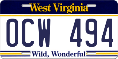 WV license plate OCW494