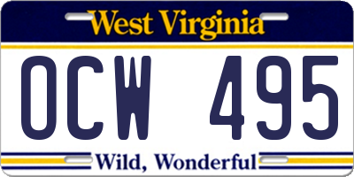 WV license plate OCW495