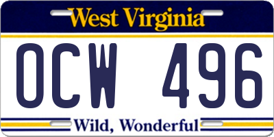 WV license plate OCW496