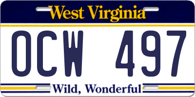 WV license plate OCW497