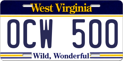 WV license plate OCW500