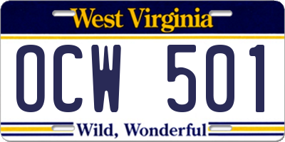WV license plate OCW501