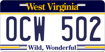 WV license plate OCW502