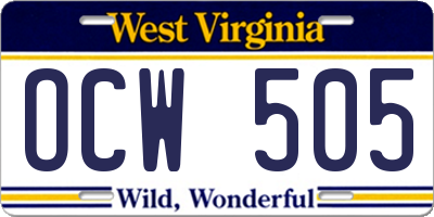 WV license plate OCW505