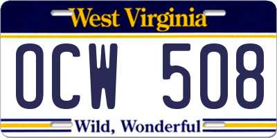 WV license plate OCW508