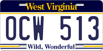 WV license plate OCW513