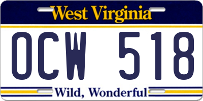 WV license plate OCW518