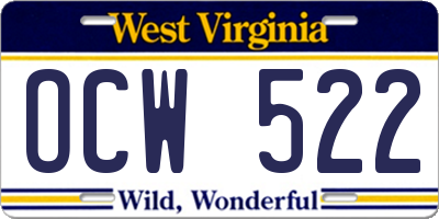 WV license plate OCW522