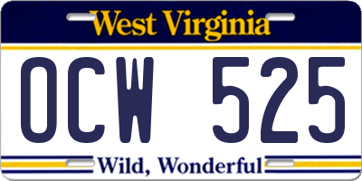 WV license plate OCW525