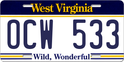 WV license plate OCW533