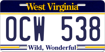 WV license plate OCW538
