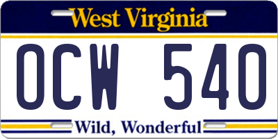 WV license plate OCW540