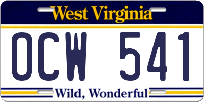 WV license plate OCW541
