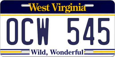WV license plate OCW545