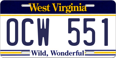 WV license plate OCW551