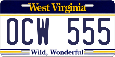 WV license plate OCW555
