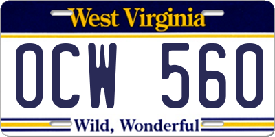 WV license plate OCW560