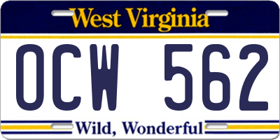 WV license plate OCW562