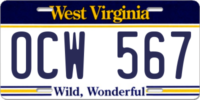 WV license plate OCW567