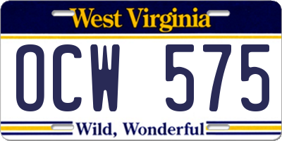 WV license plate OCW575