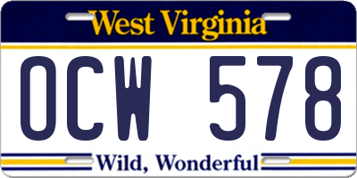 WV license plate OCW578