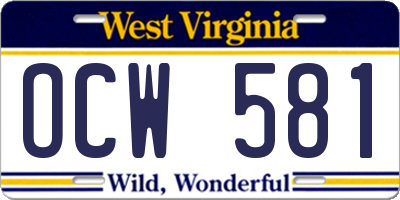 WV license plate OCW581