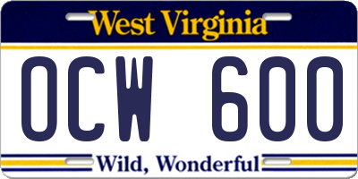WV license plate OCW600