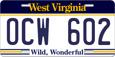 WV license plate OCW602