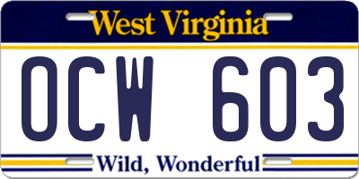 WV license plate OCW603