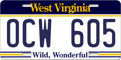 WV license plate OCW605