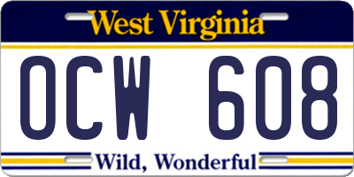 WV license plate OCW608