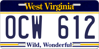 WV license plate OCW612
