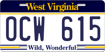 WV license plate OCW615