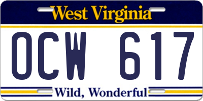 WV license plate OCW617