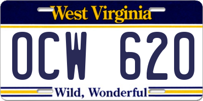 WV license plate OCW620