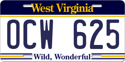 WV license plate OCW625