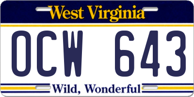 WV license plate OCW643