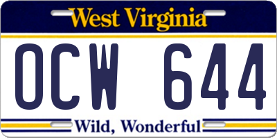WV license plate OCW644