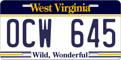 WV license plate OCW645