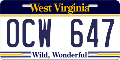 WV license plate OCW647