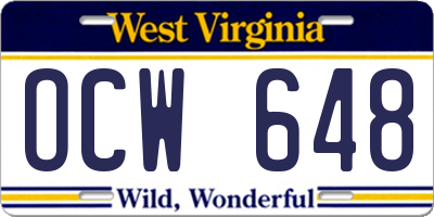 WV license plate OCW648