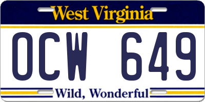WV license plate OCW649