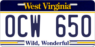 WV license plate OCW650