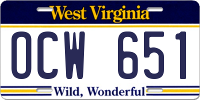 WV license plate OCW651