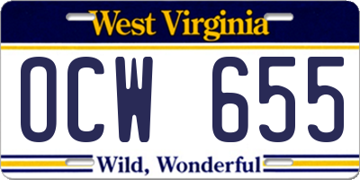 WV license plate OCW655