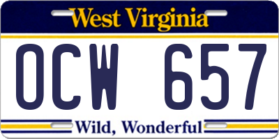 WV license plate OCW657