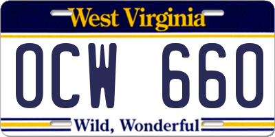 WV license plate OCW660