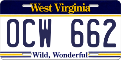 WV license plate OCW662