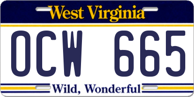 WV license plate OCW665